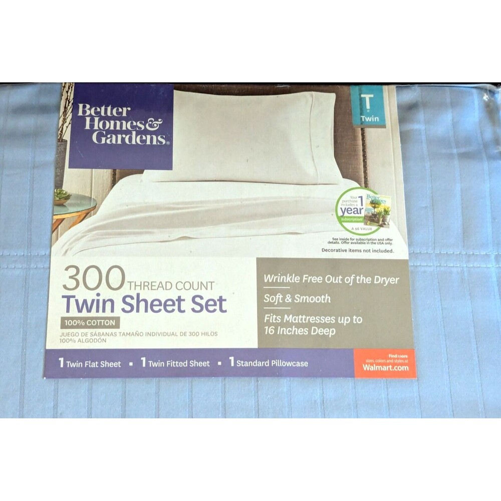 Blue Water Stripe Damask Twin Bed Sheet Set Flat Fitted Pillowcase 3-Pc Bedroom